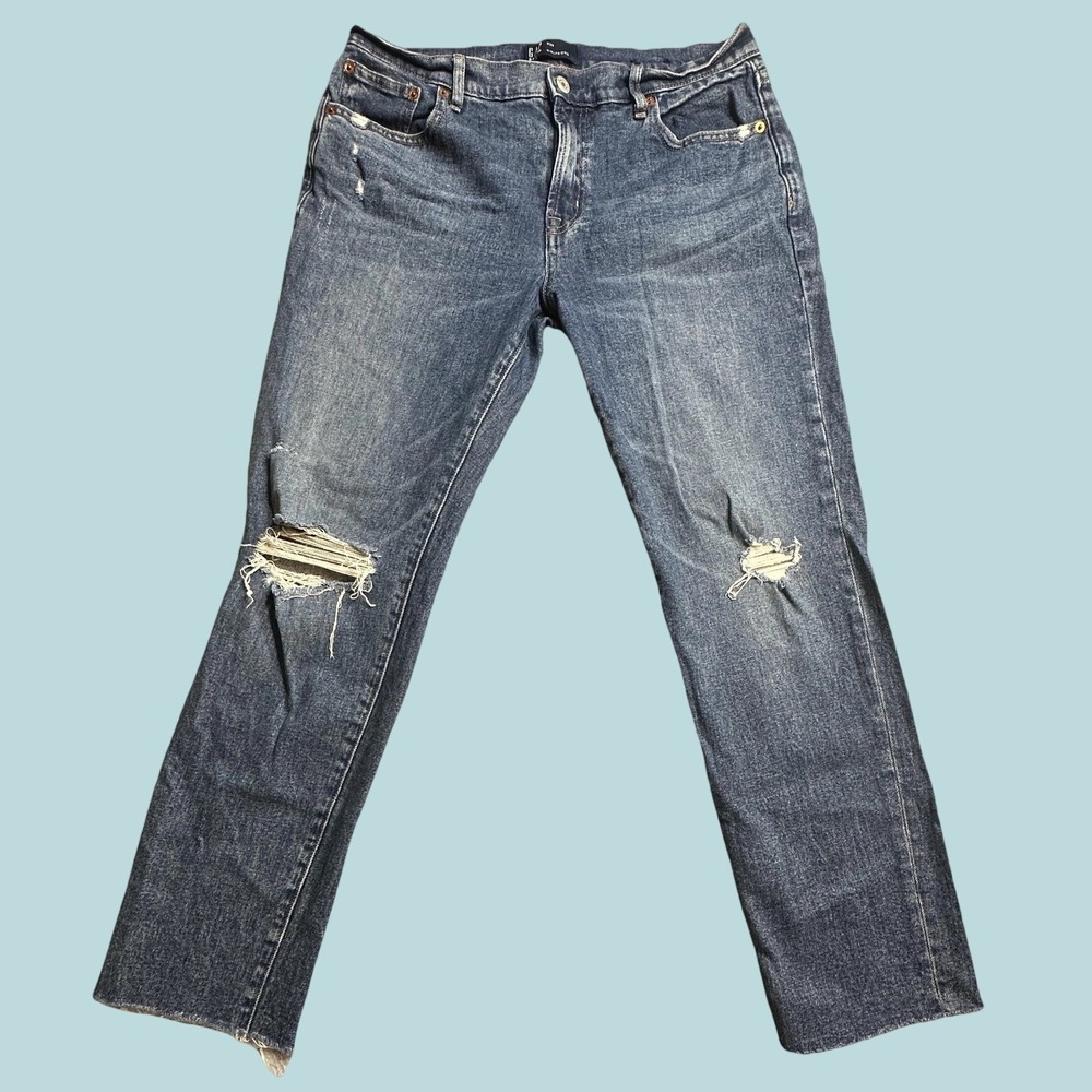 Gap Jeans Womens 8/29 Girlfriend Indigo Destroy Distressed Denim Raw Hem